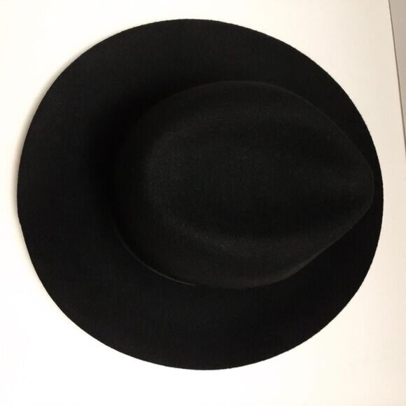 AUXILIARY Aritzia 100% Wool Felt Fedora Hat Tonal Ribbon Detail Black Sz S - M - Picture 8 of 16